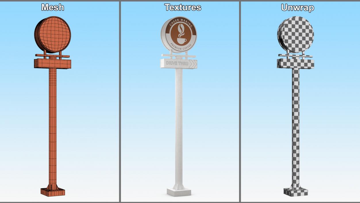 3D model Tall Coffee Shop Drive Thru Signage