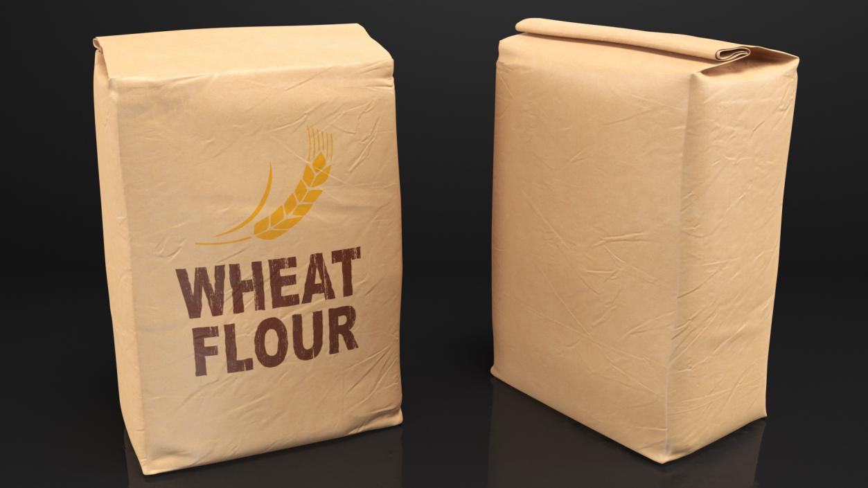 Wheat Flour Paper Bag 5lb Set 3D model