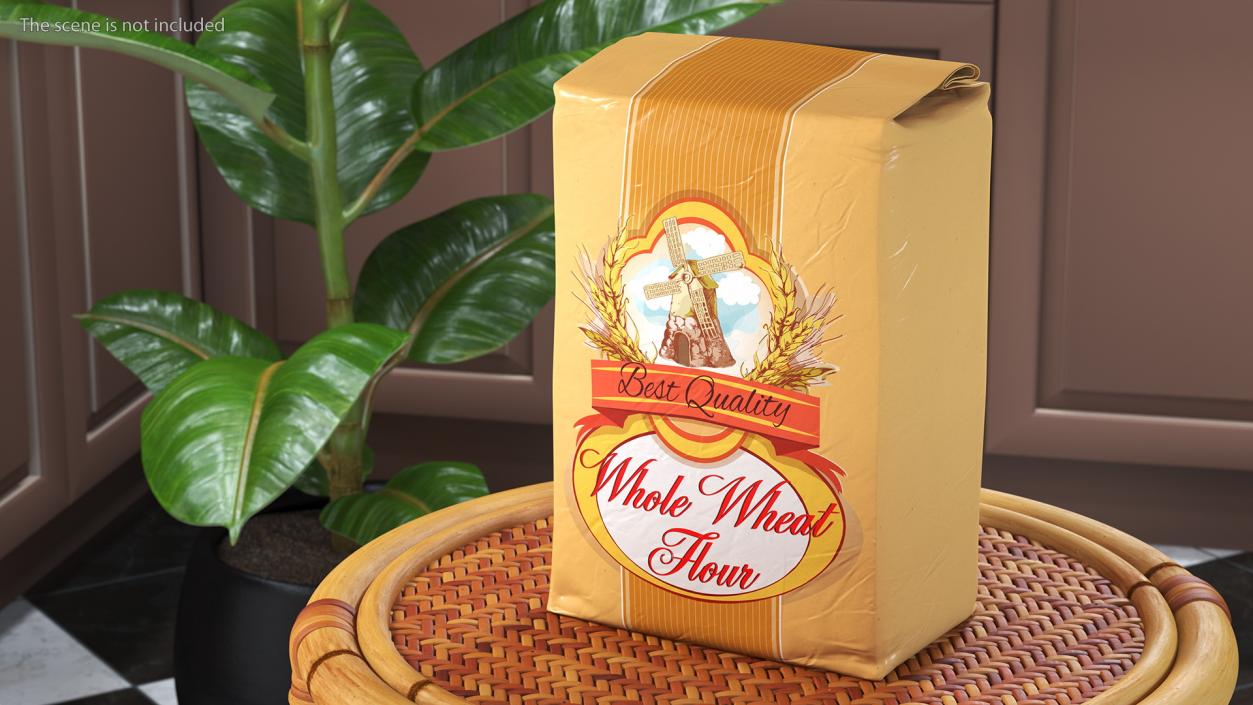 Wheat Flour Paper Bag 5lb Set 3D model