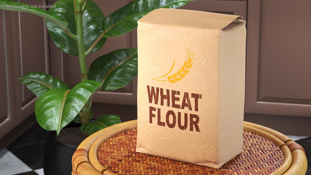 Wheat Flour Paper Bag 5lb Set 3D model