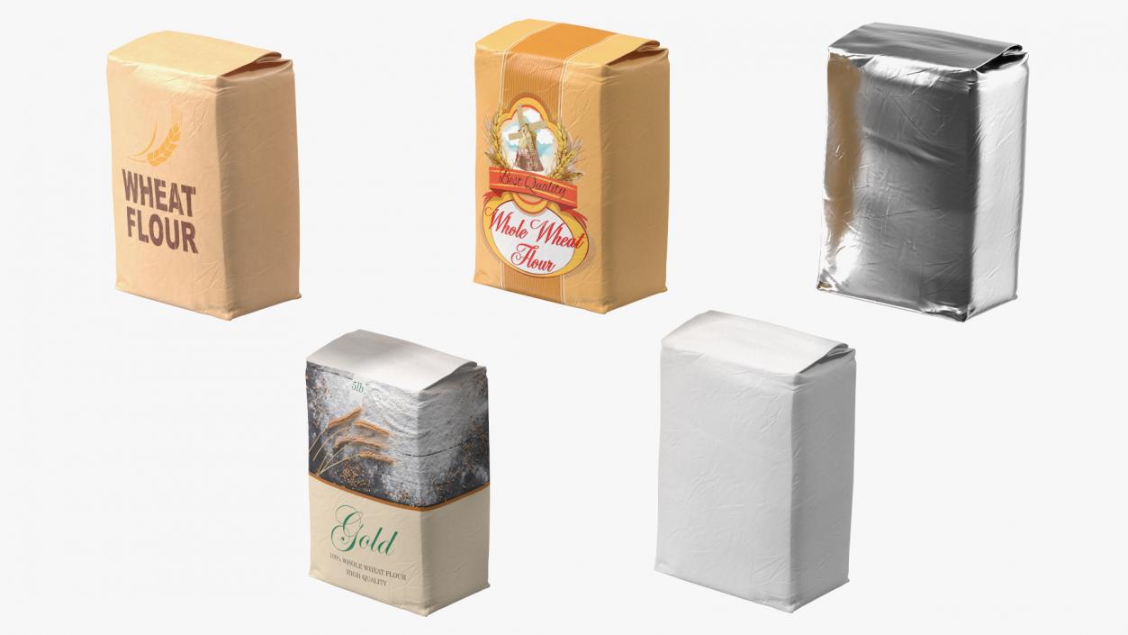 Wheat Flour Paper Bag 5lb Set 3D model