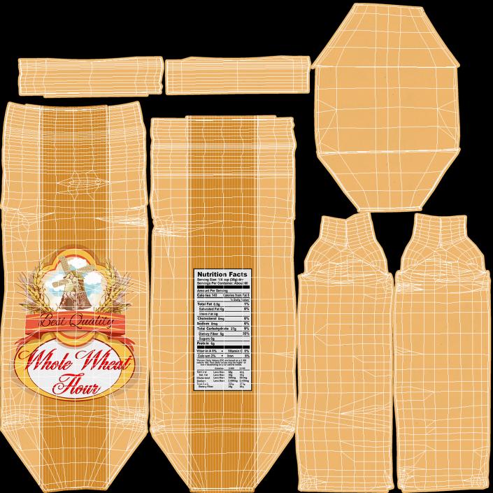 Wheat Flour Paper Bag 5lb Set 3D model