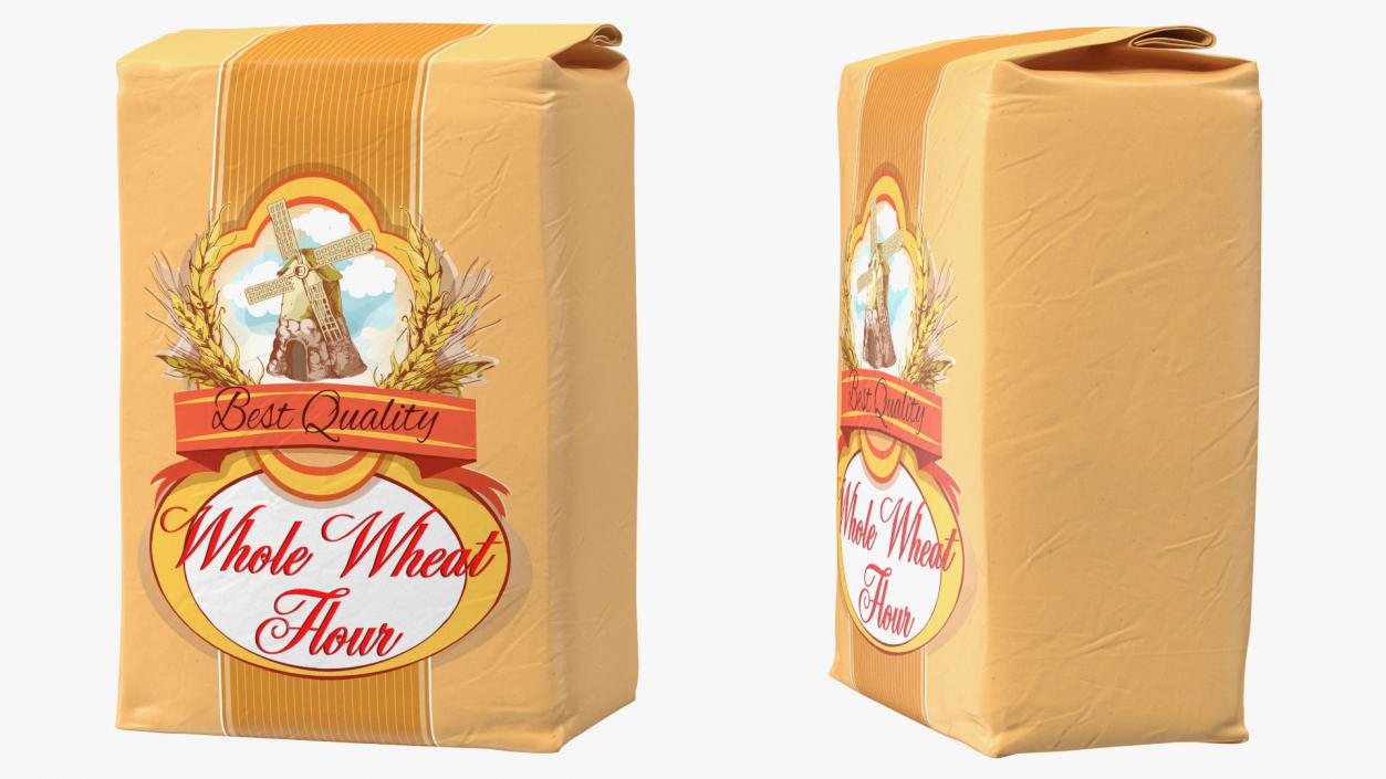 Wheat Flour Paper Bag 5lb Set 3D model