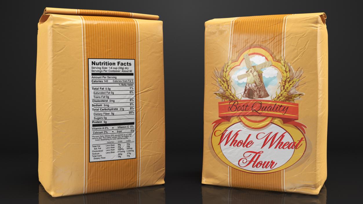 Wheat Flour Paper Bag 5lb Set 3D model