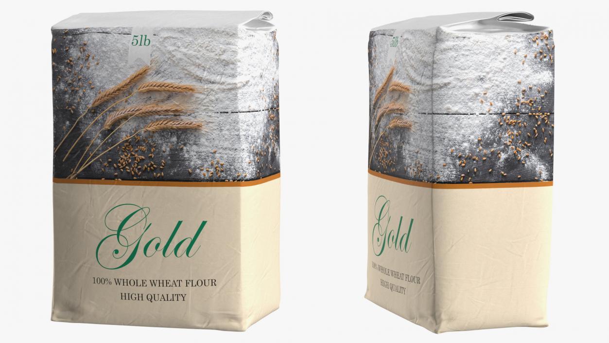 Wheat Flour Paper Bag 5lb Set 3D model