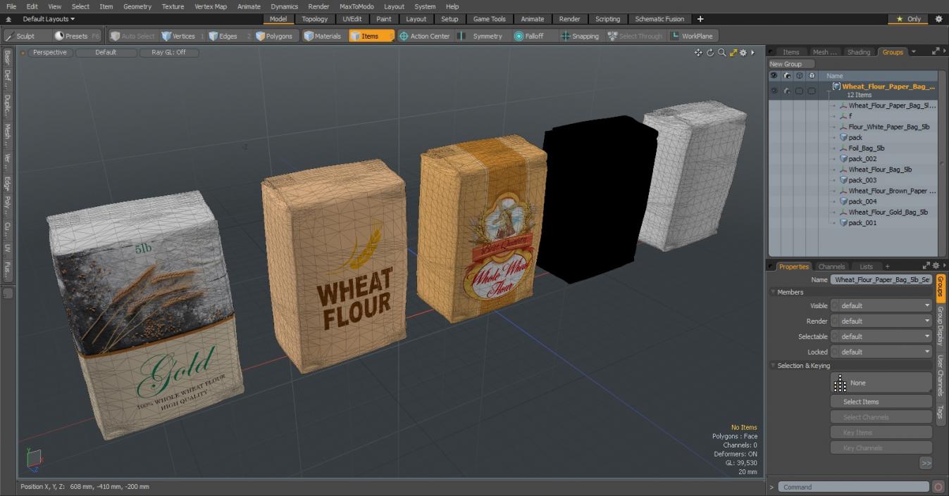 Wheat Flour Paper Bag 5lb Set 3D model