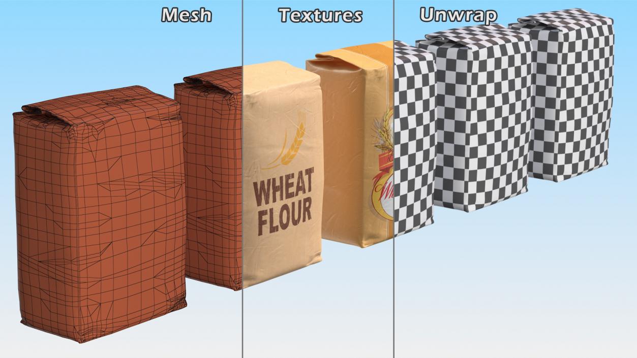 Wheat Flour Paper Bag 5lb Set 3D model