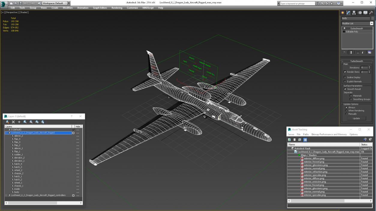 3D Lockheed U2 Dragon Lady Aircraft Rigged for Cinema 4D model