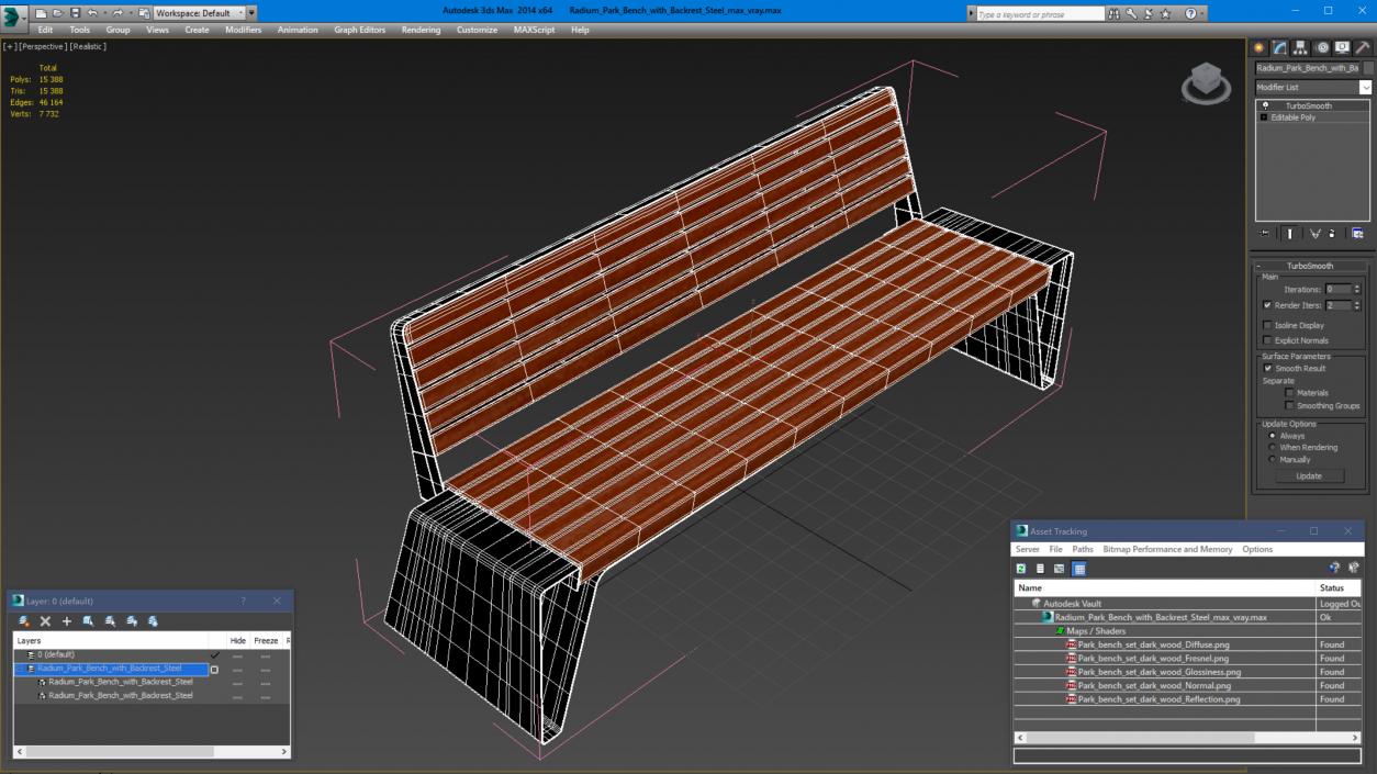 Radium Park Bench with Backrest Steel 3D