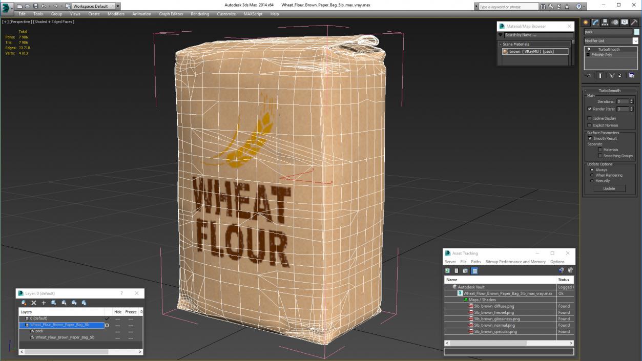 3D Wheat Flour Brown Paper Bag 5lb