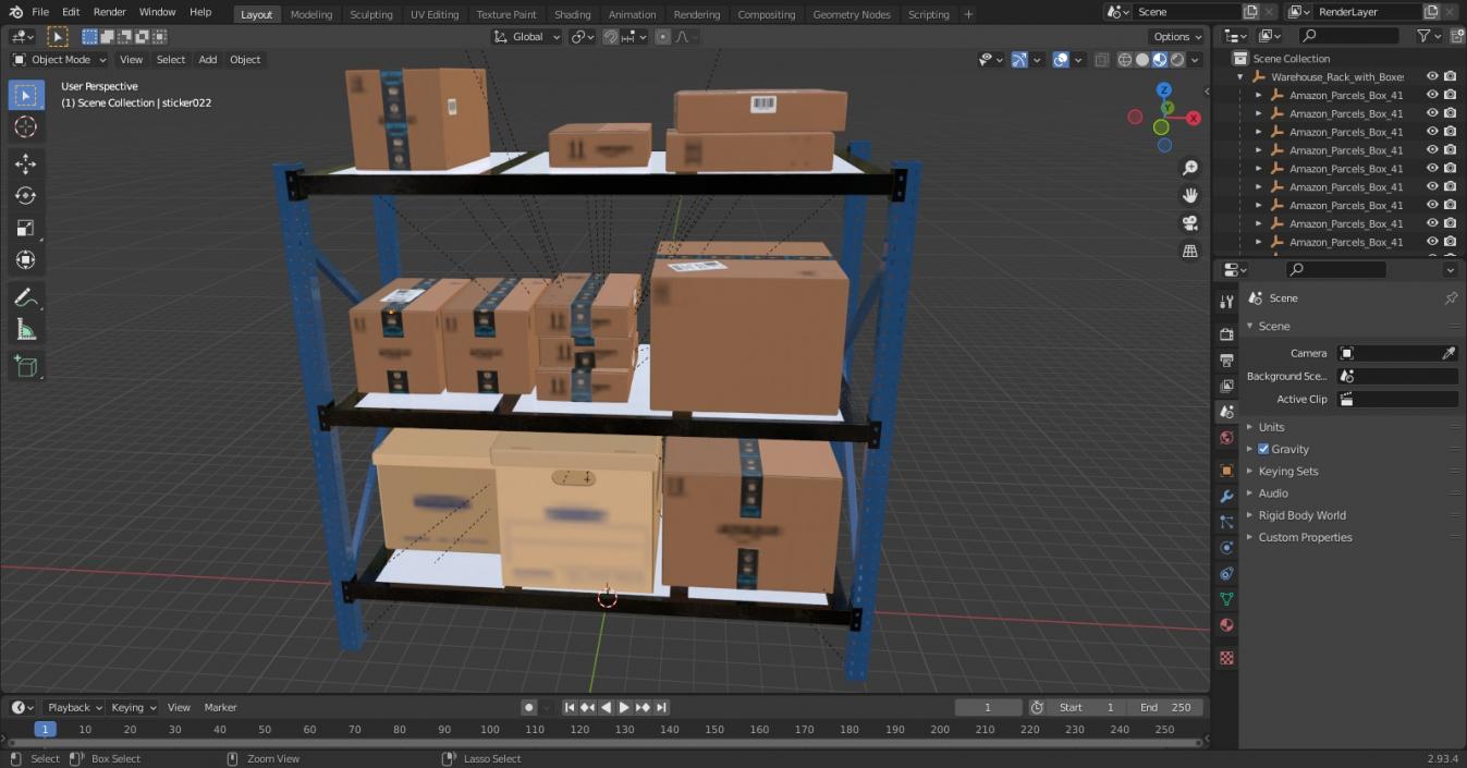 3D model Warehouse Rack with Boxes