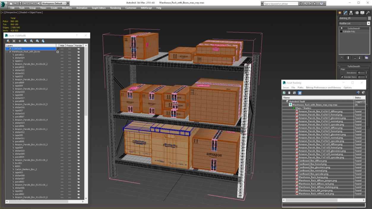 3D model Warehouse Rack with Boxes