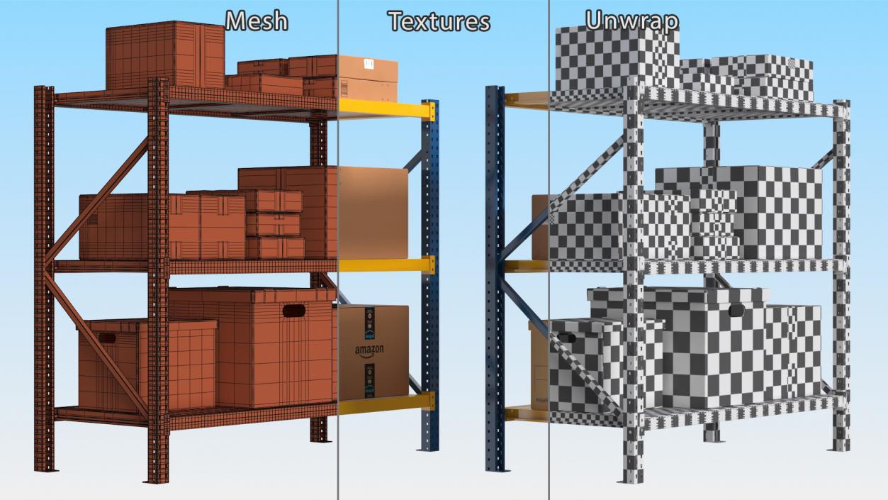 3D model Warehouse Rack with Boxes