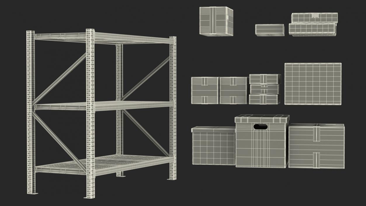 3D model Warehouse Rack with Boxes