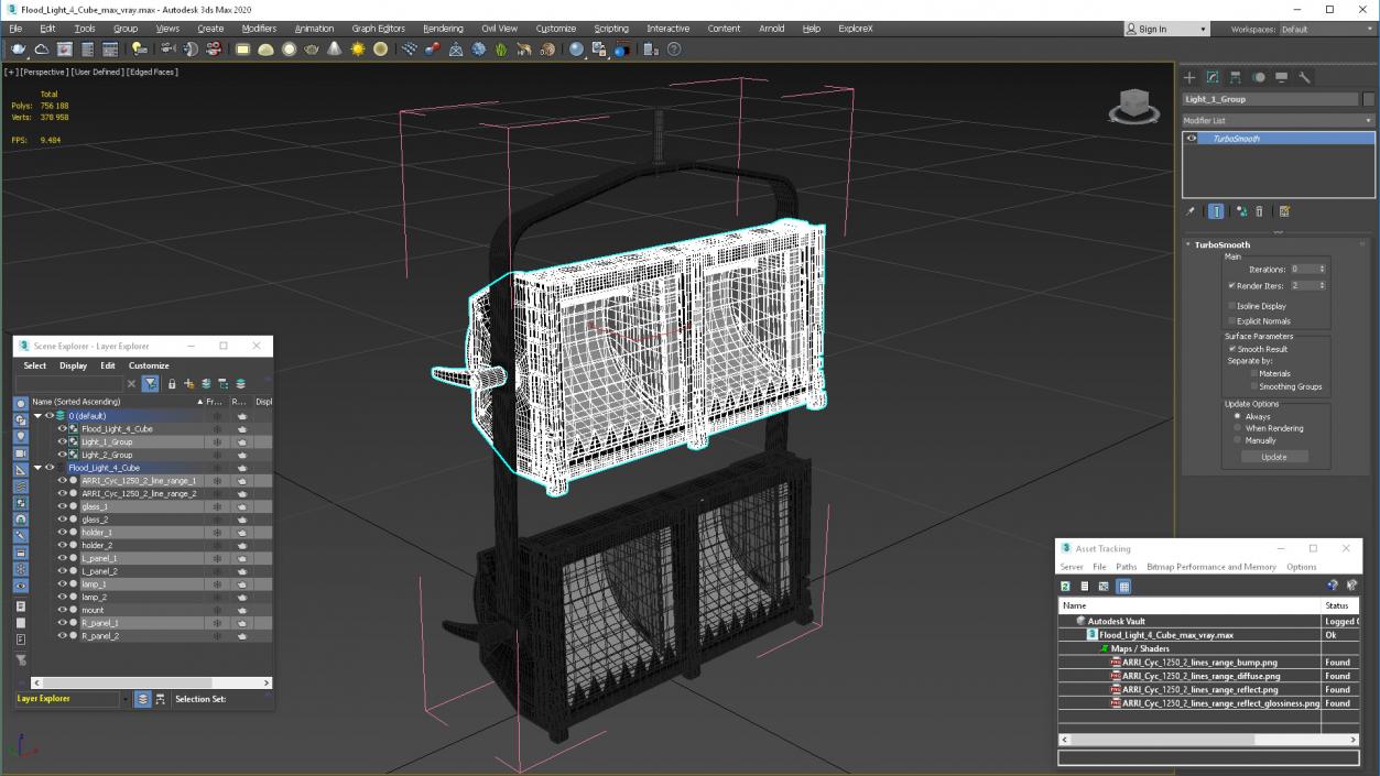 3D Flood Light 4 Cube model