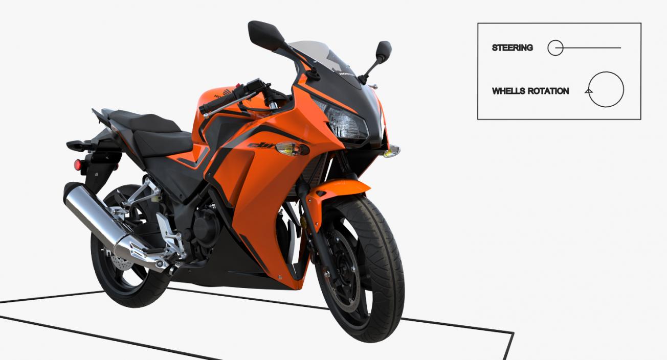 3D Honda CBR300R 2016 Lightweight Motorcycle Rigged model