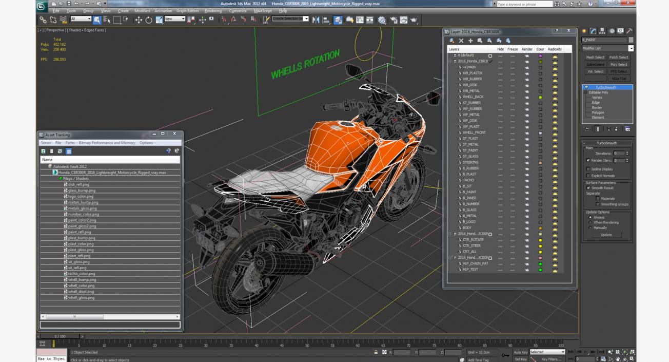 3D Honda CBR300R 2016 Lightweight Motorcycle Rigged model