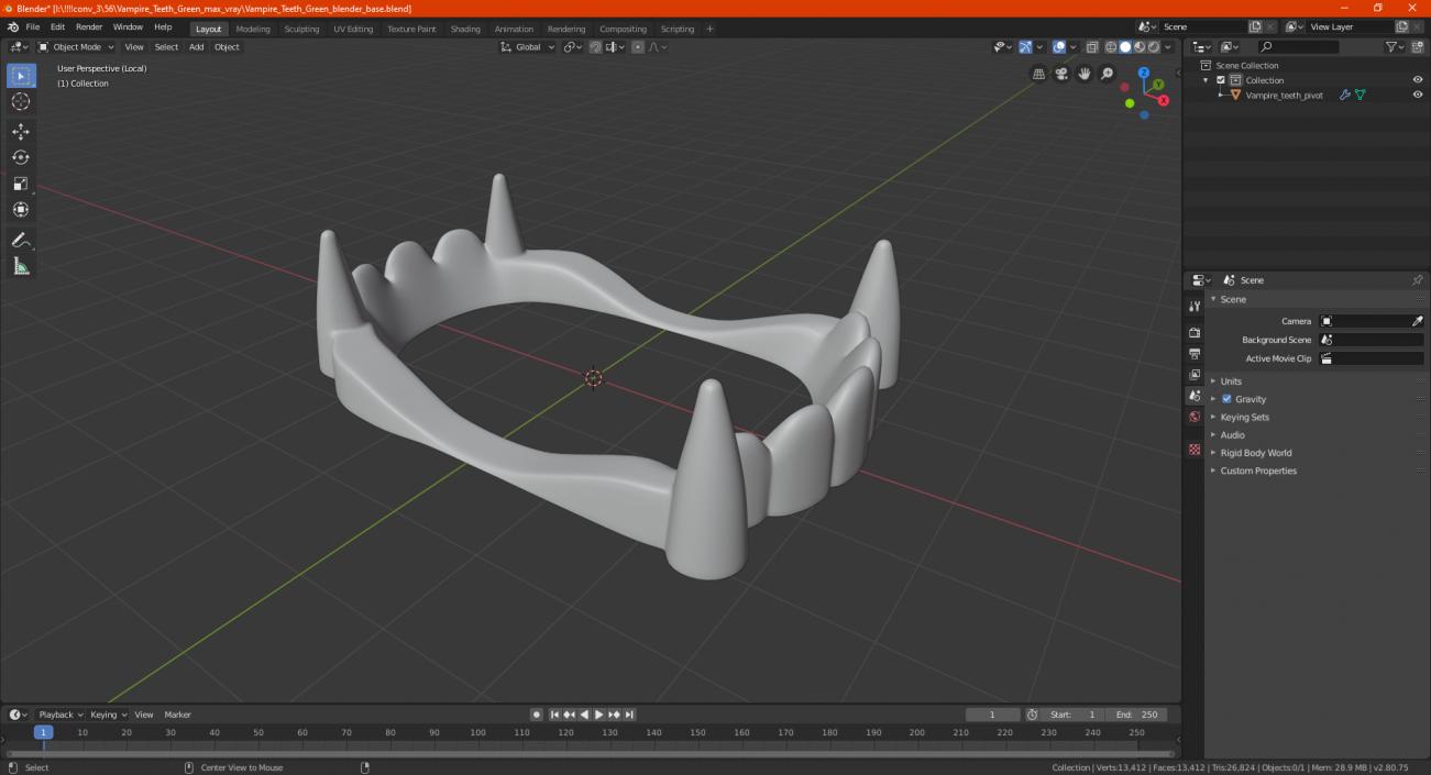 Vampire Teeth Green 3D model