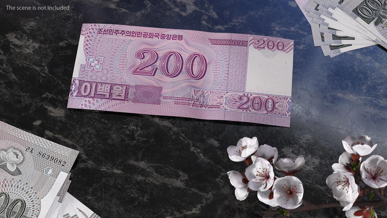 North Korea 200 Won Banknotes Pack 3D model