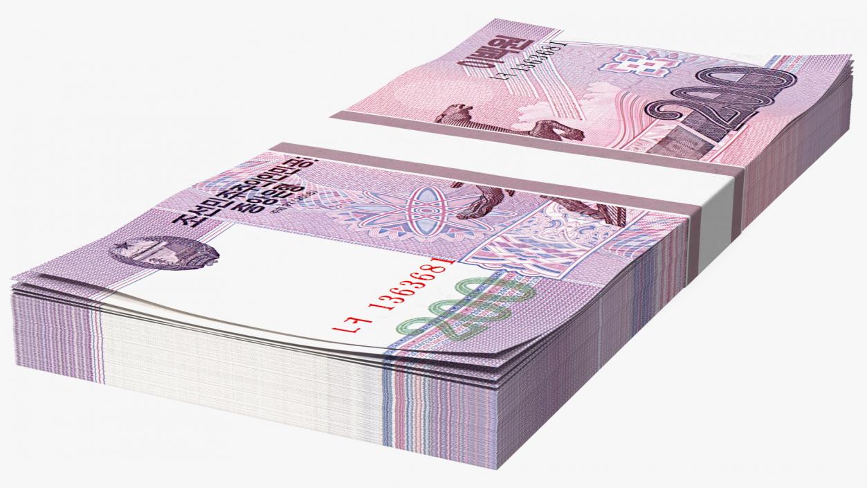 North Korea 200 Won Banknotes Pack 3D model