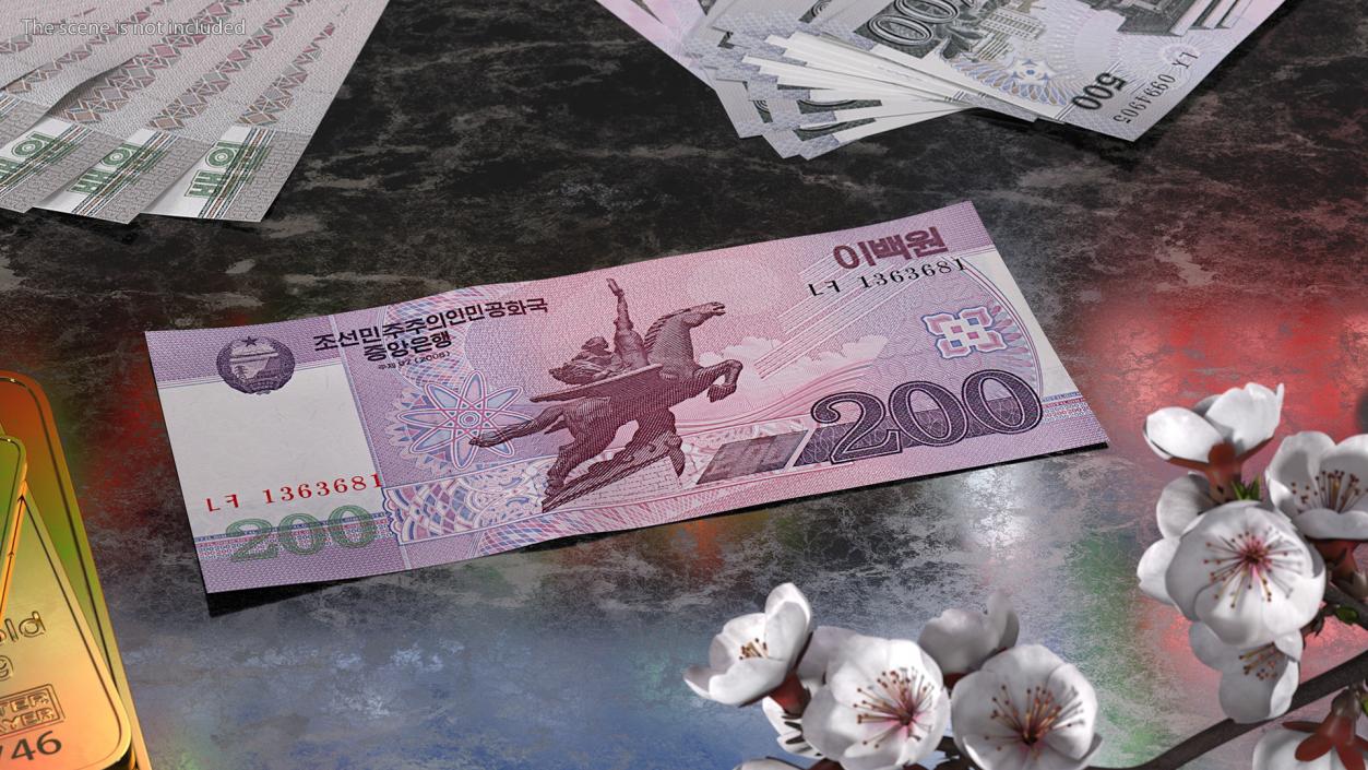 North Korea 200 Won Banknotes Pack 3D model