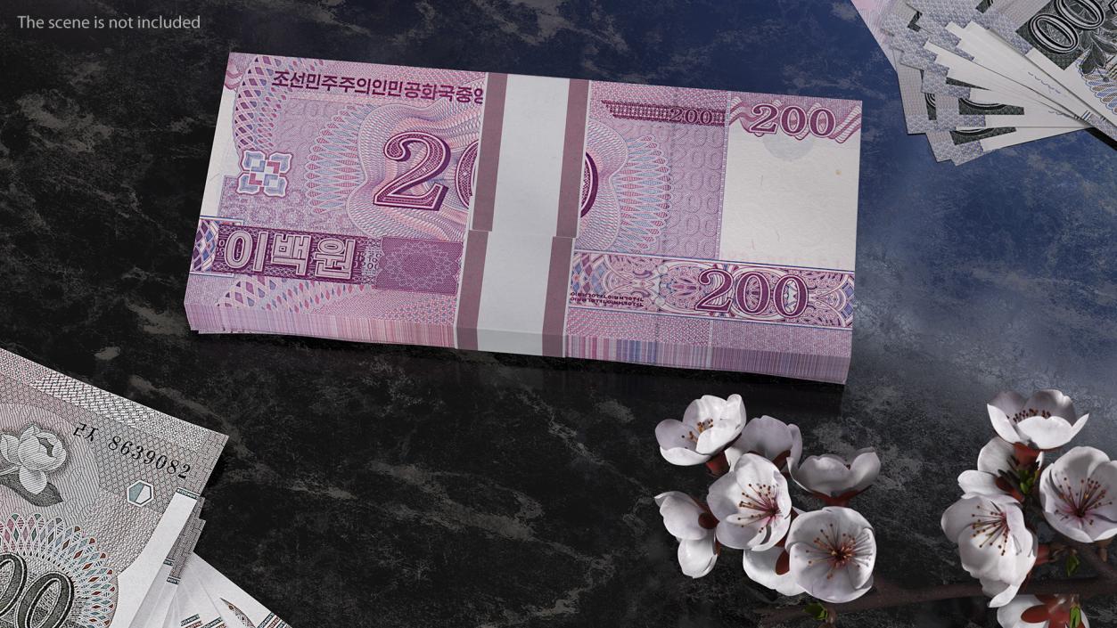 North Korea 200 Won Banknotes Pack 3D model