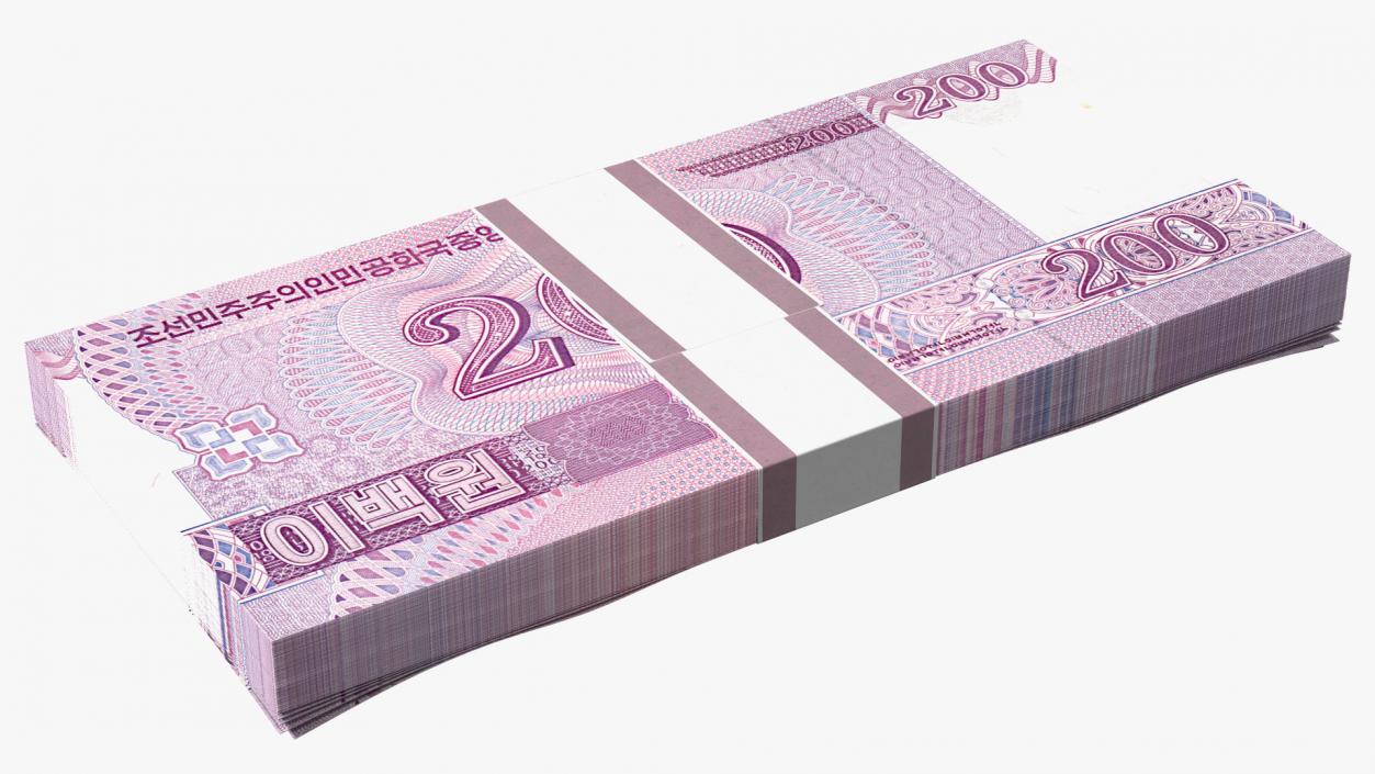 North Korea 200 Won Banknotes Pack 3D model