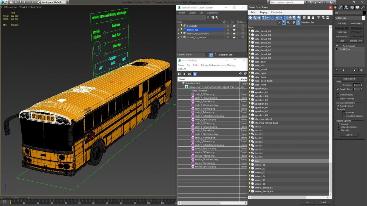 3D Thomas Saf T Liner School Bus Rigged