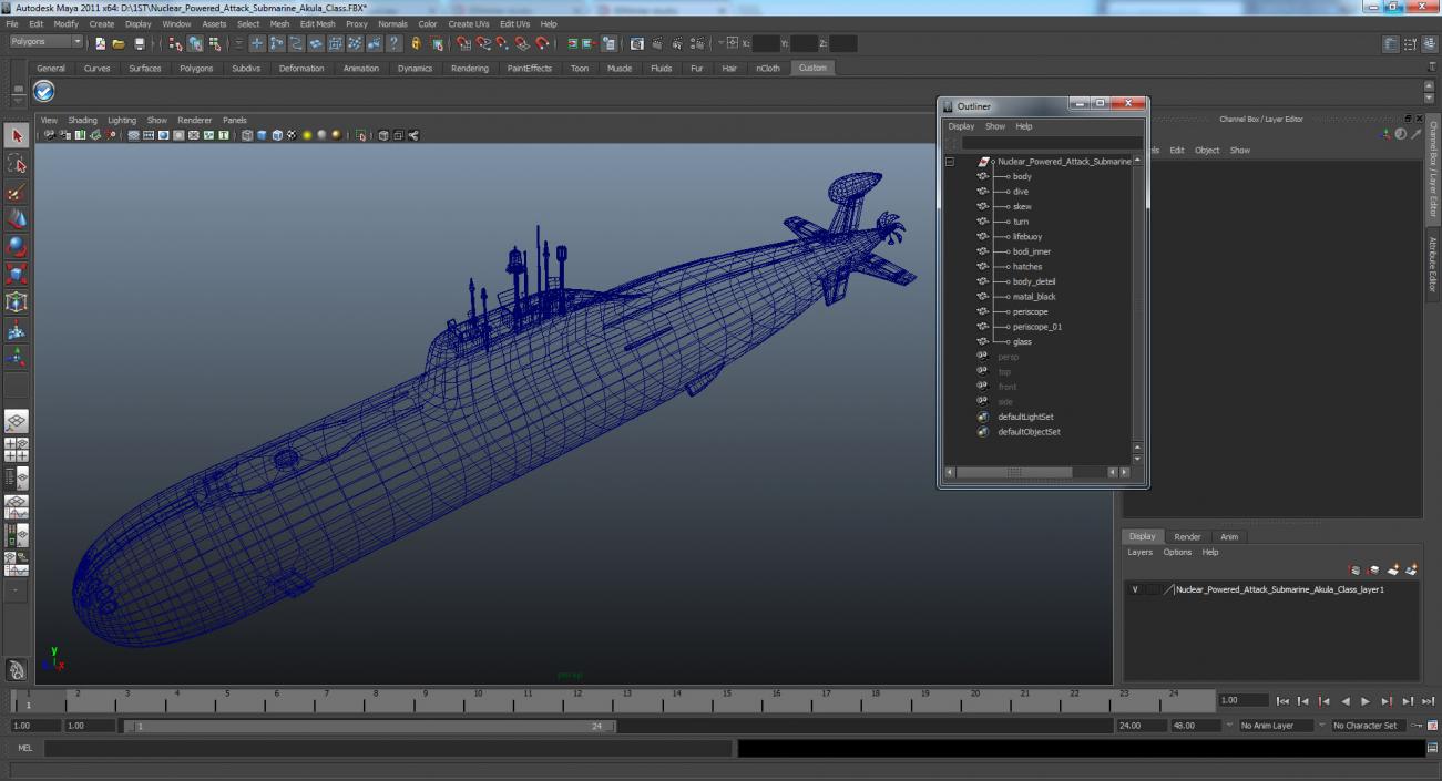 Nuclear Powered Attack Submarine Akula Class 3D model