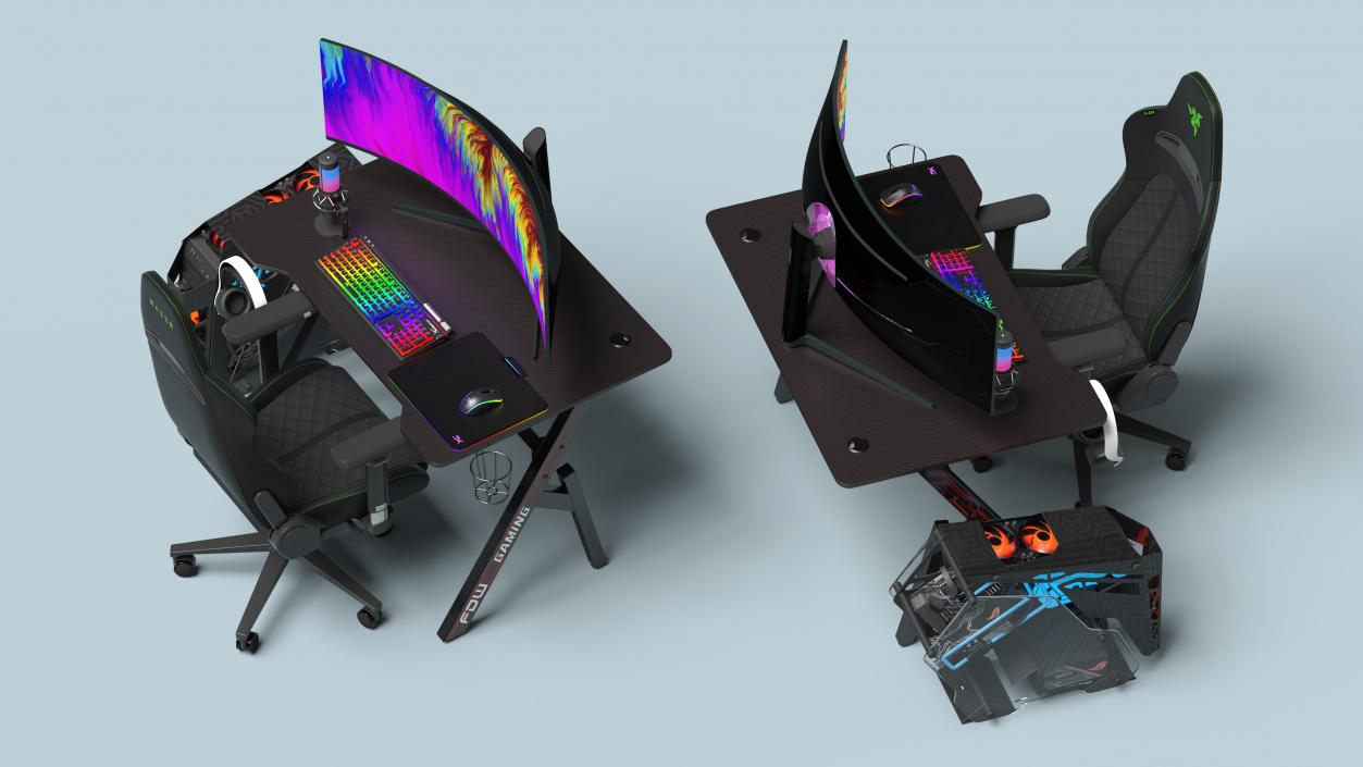 Modern Gamer Table with Computer 3D