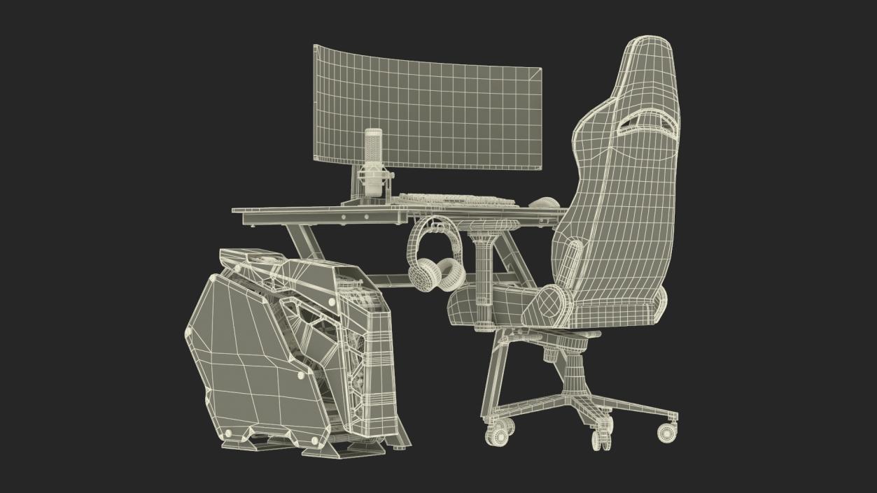 Modern Gamer Table with Computer 3D