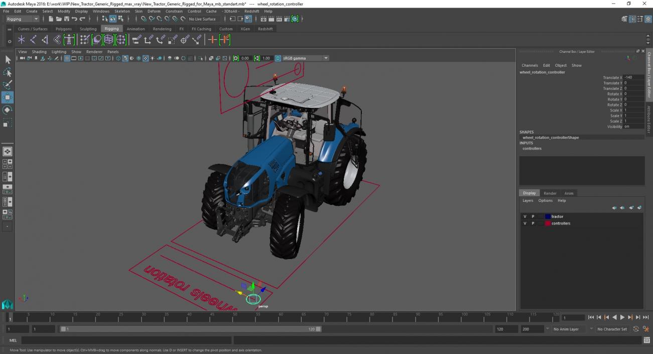 3D model New Tractor Generic Rigged for Maya