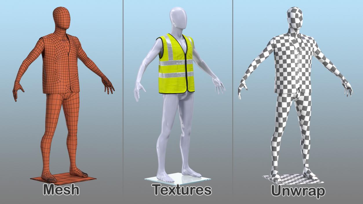 3D model Mannequin with Yellow Hi Vis Safety Vest