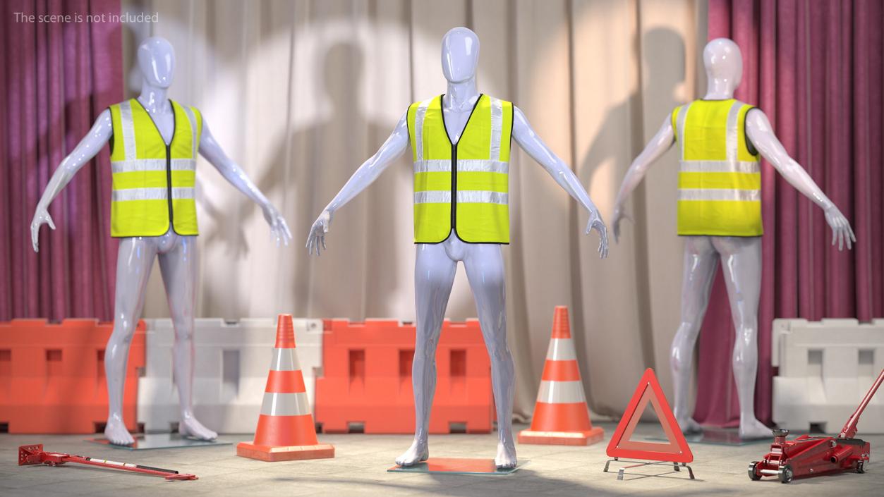 3D model Mannequin with Yellow Hi Vis Safety Vest