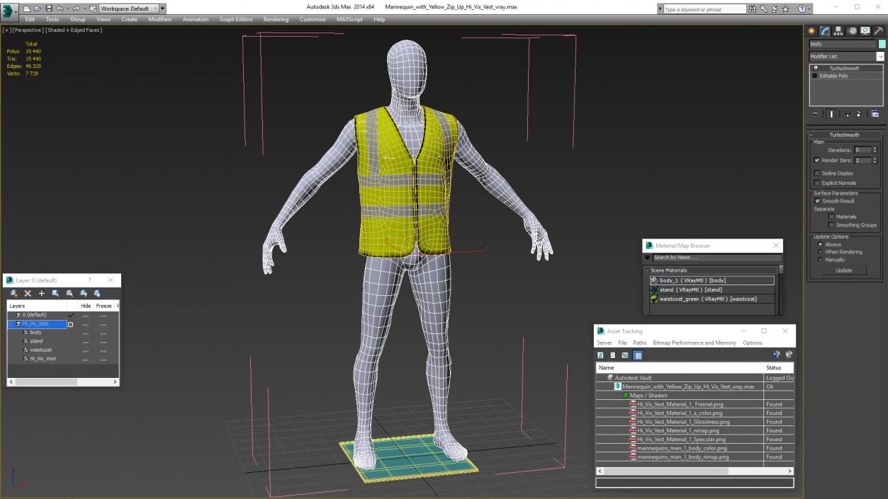 3D model Mannequin with Yellow Hi Vis Safety Vest