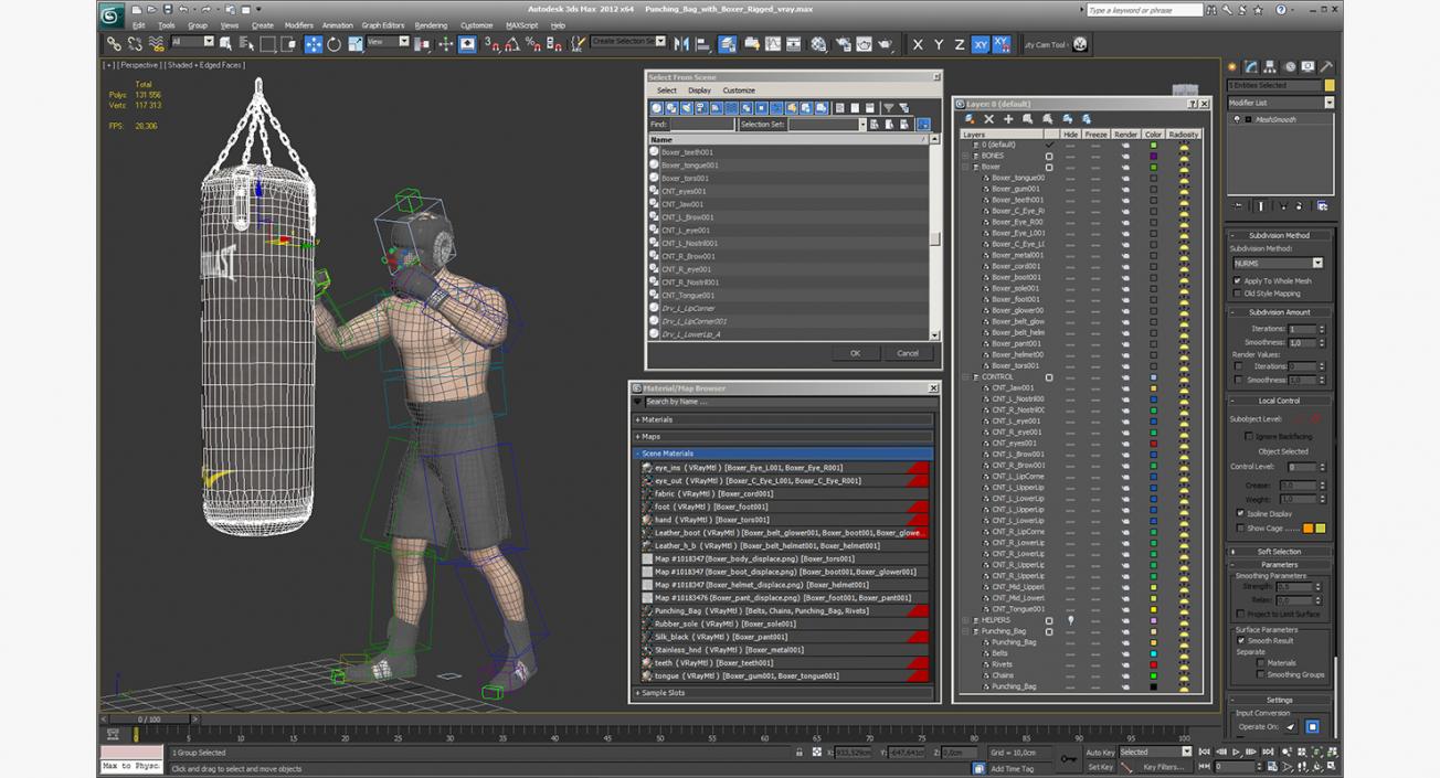 3D model Punching Bag with Boxer Rigged