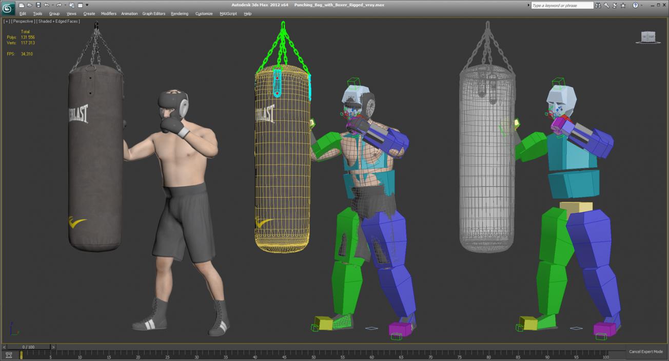 3D model Punching Bag with Boxer Rigged