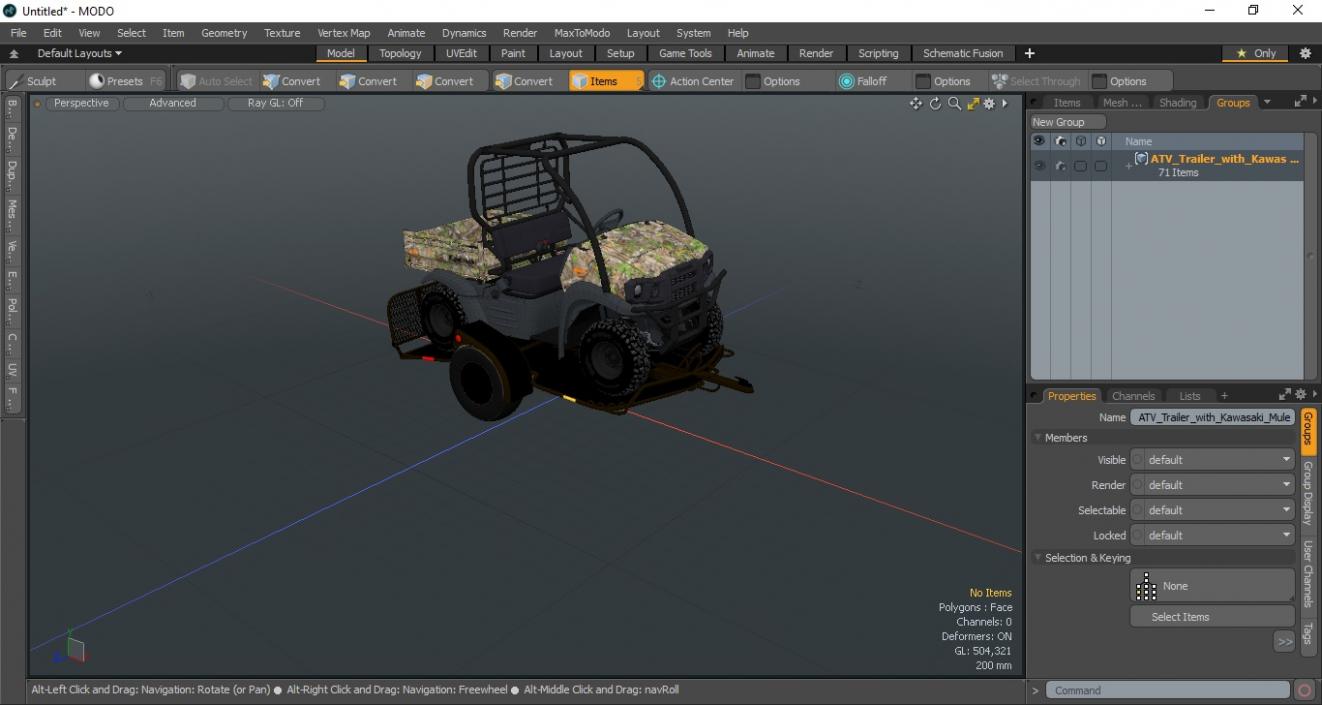 3D model ATV Trailer with Kawasaki Mule