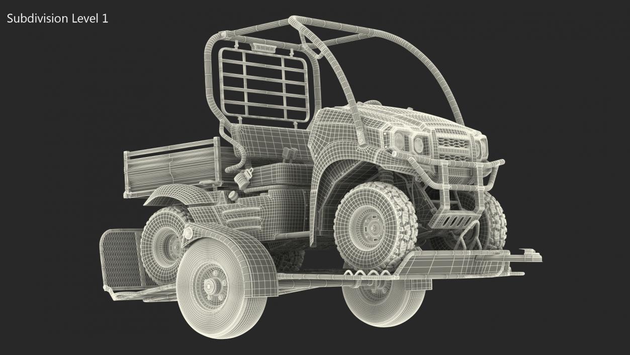 3D model ATV Trailer with Kawasaki Mule