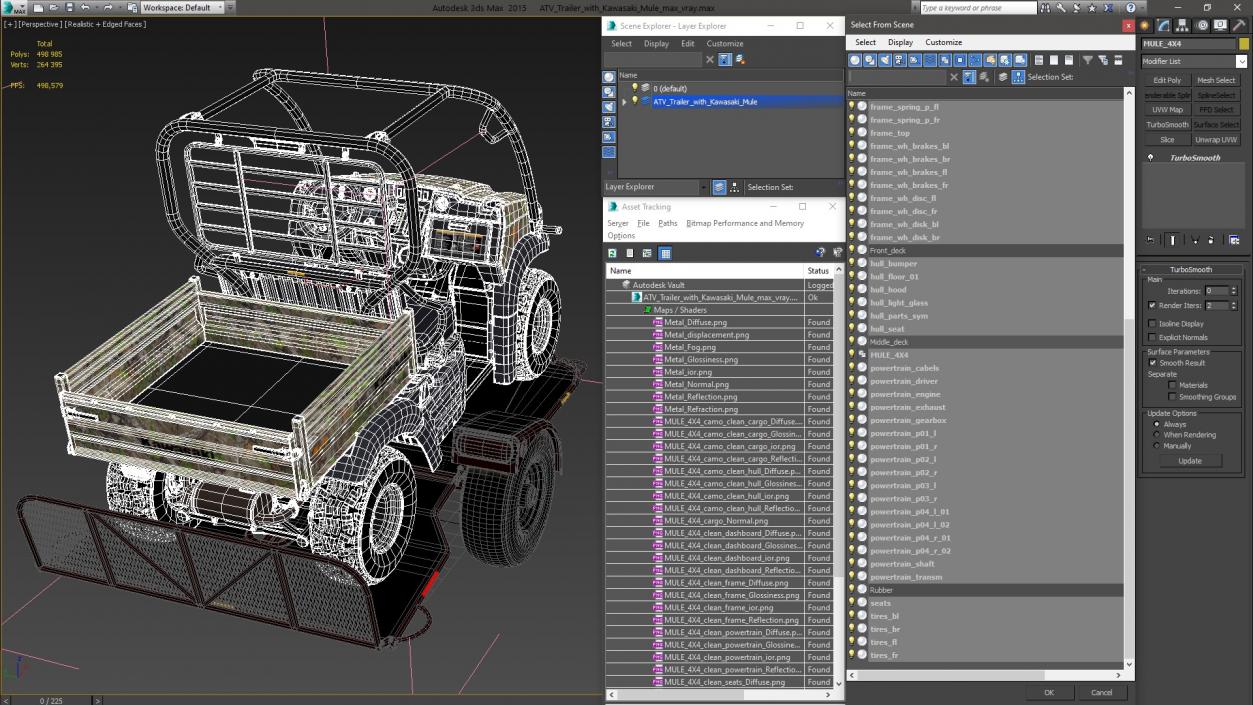 3D model ATV Trailer with Kawasaki Mule