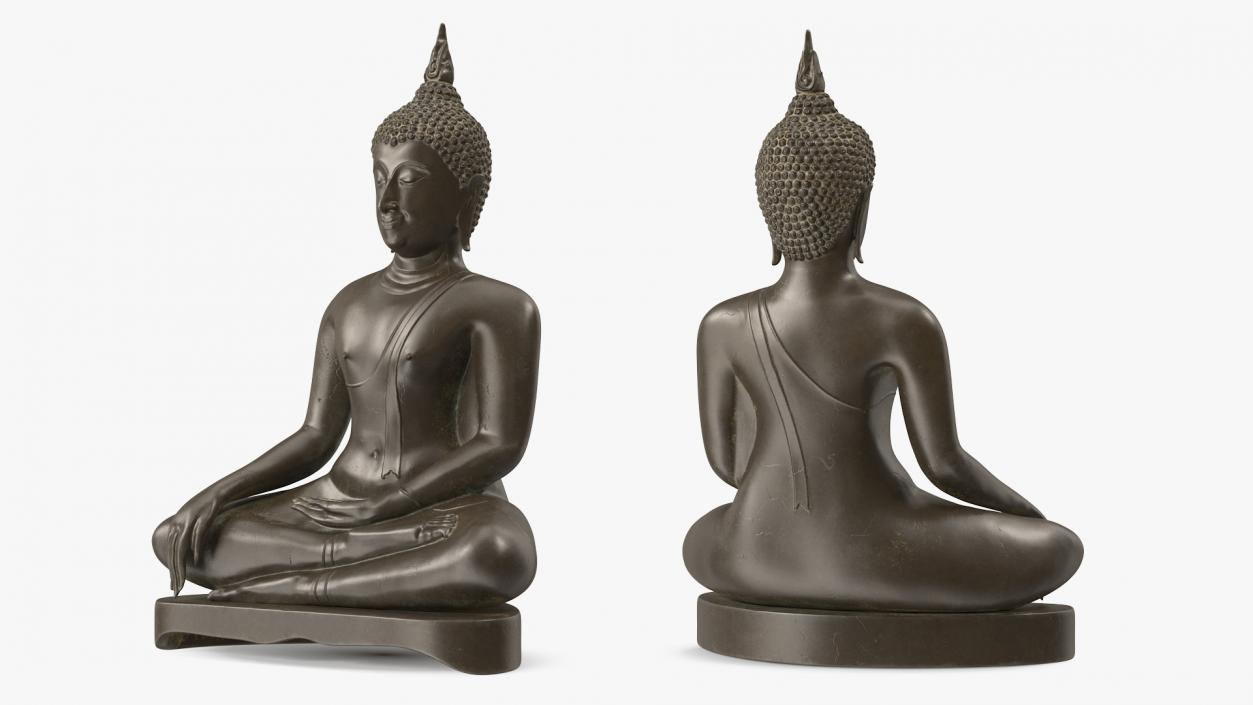 3D Antique Bronze Thai Buddha Statue model