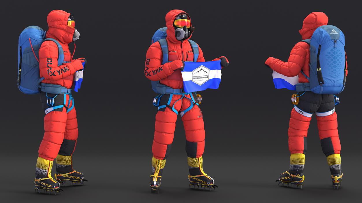 Everest Climber with Flag in Hands 3D model