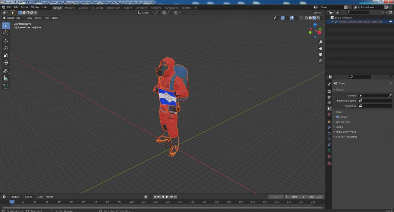 Everest Climber with Flag in Hands 3D model