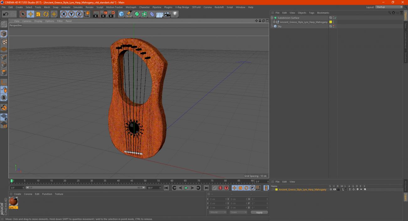 Ancient Greece Style Lyre Harp Mahogany 3D model