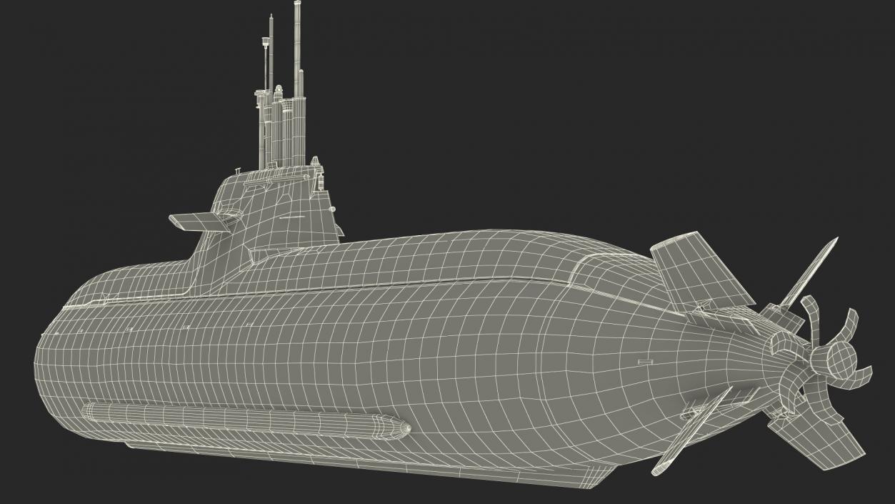 Diesel Submarine HDW Class 212A Half Wet Rigged 3D