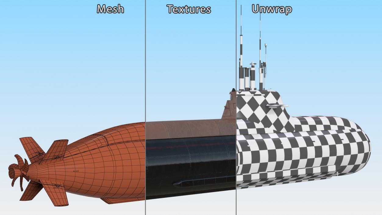 Diesel Submarine HDW Class 212A Half Wet Rigged 3D