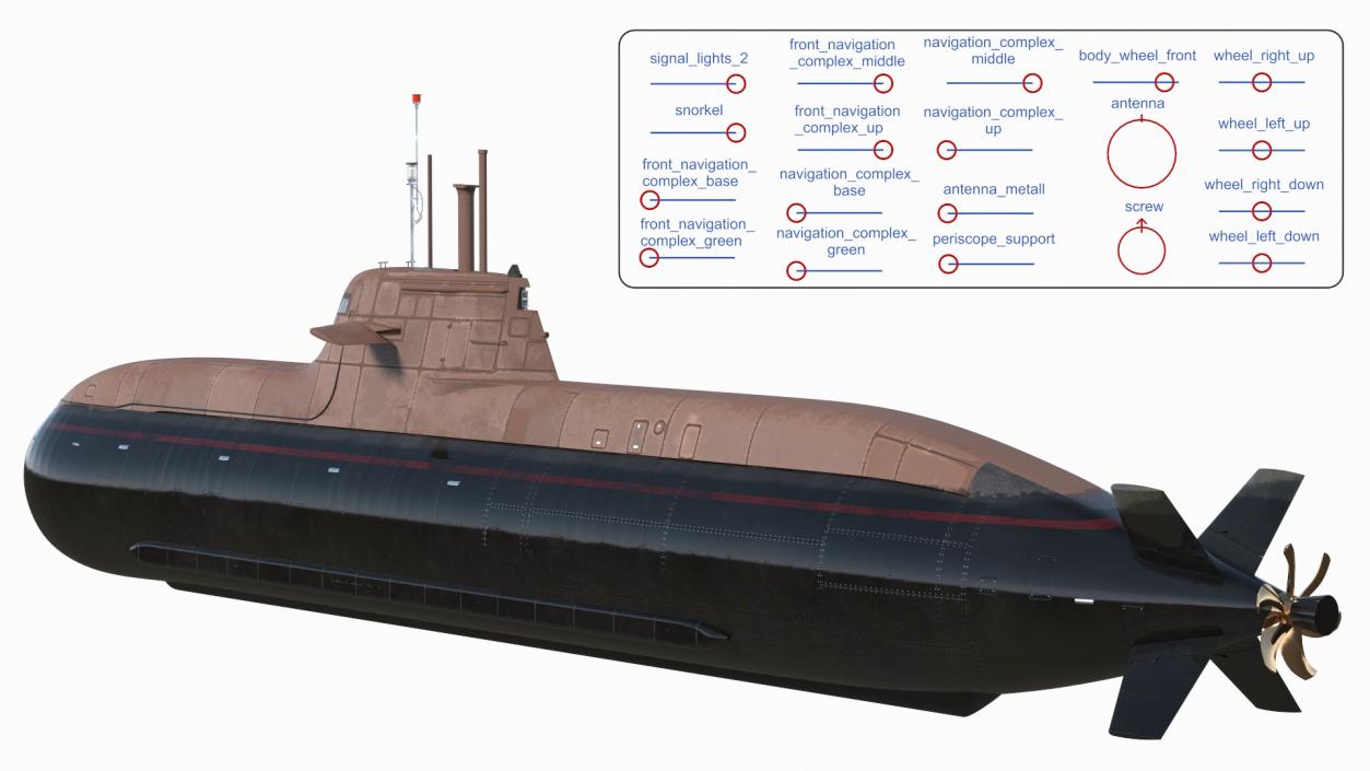 Diesel Submarine HDW Class 212A Half Wet Rigged 3D