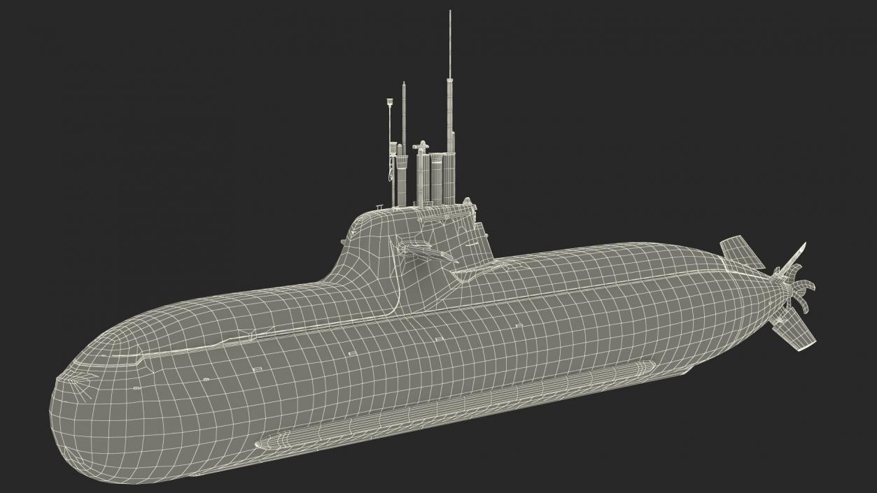 Diesel Submarine HDW Class 212A Half Wet Rigged 3D