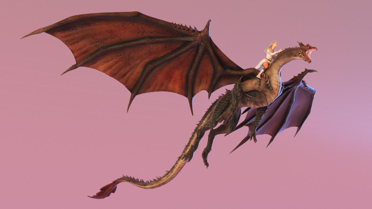 3D Fantasy Elf Princess Riding Dragon with Fur model