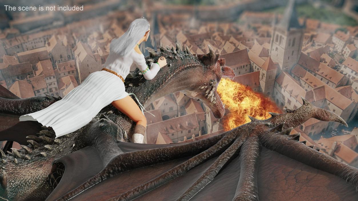 3D Fantasy Elf Princess Riding Dragon with Fur model